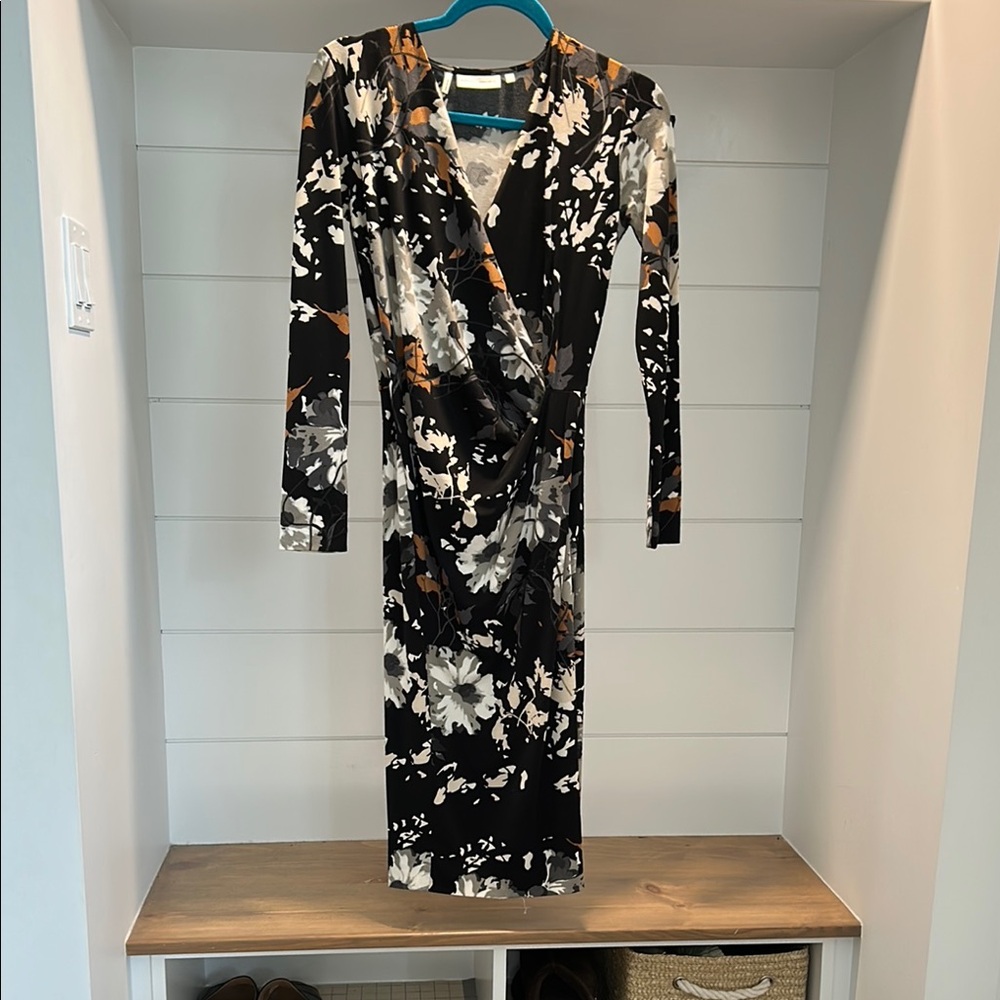 Black, White, Grey and Tan Long Sleeve Bodycon Dress